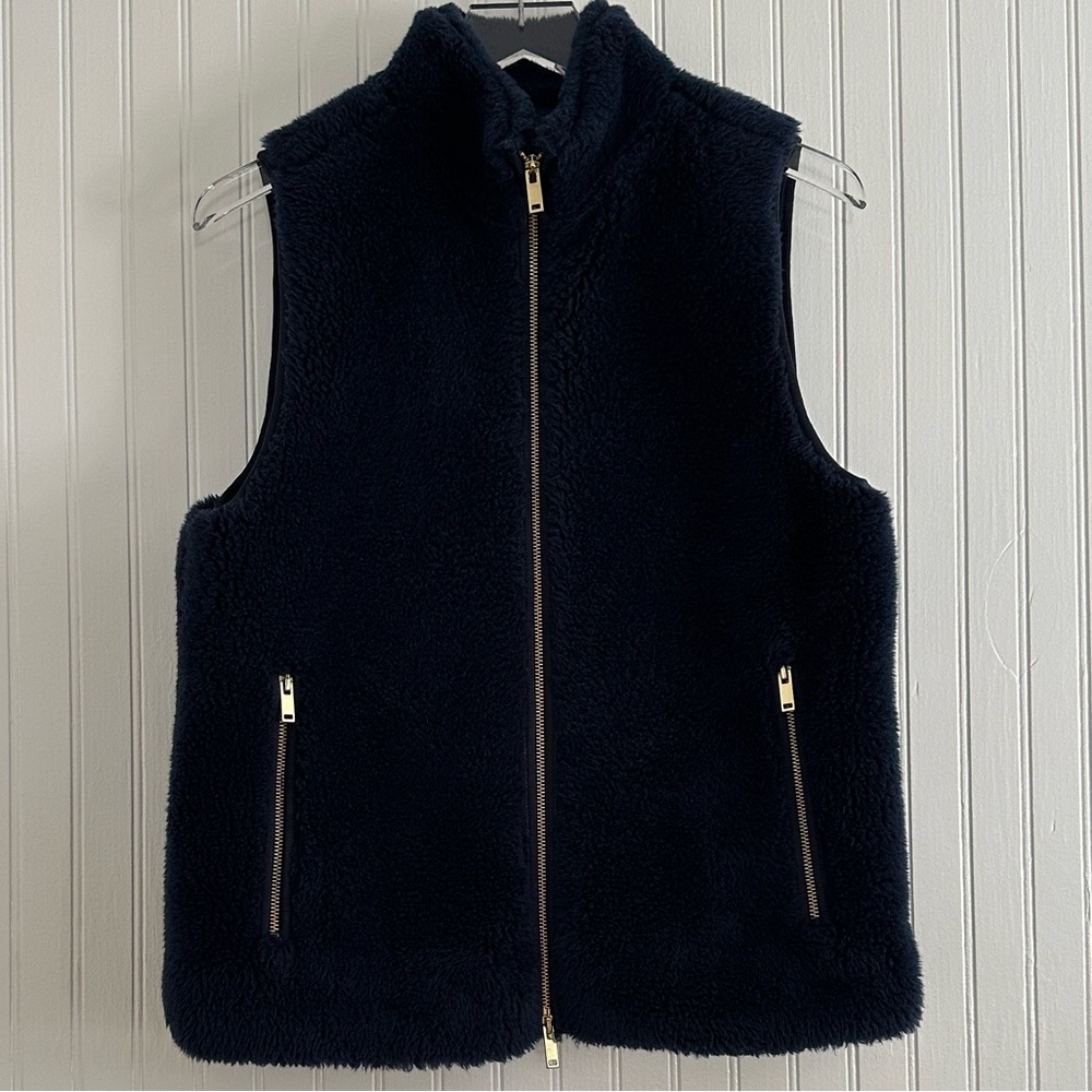 J. Crew Plush Faux Fur Excursion Vest Navy